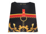 Men LAVERITA European Fashion Crew Shirt Rhine Stones Chain Florals 12085 Black