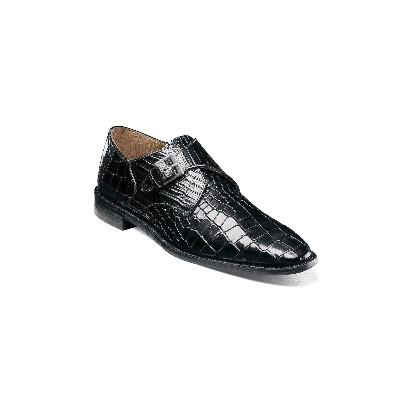 Stacy Adams Rapino Plain Toe Monk Strap Shoes Animal Print Black 25637-001