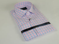 Men 100% Cotton Shirt Manschett Quesste Turkey Slim Fit 6019-01 Pink Checkers