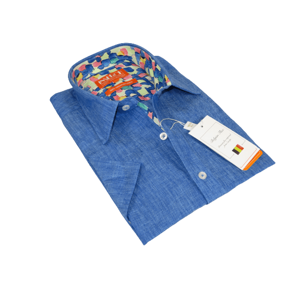 Men Premium Quality Soft Linen Sports Shirt By INSERCH Short Sleeves SS717 Blue