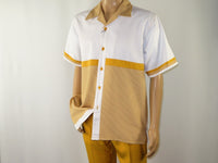 Men MONTIQUE 2pc Walking Leisure Suit Matching Set Short Sleeves 2212 Gold white