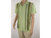 Mens Stacy Adams Italian Style Knit Woven Shirt Short Sleeves 3112 Olive Green