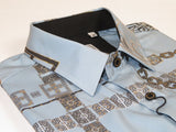 Men Sports Shirt by DE-NIKO Long Sleeves Fashion Print Soft Modal 2F008 Gray