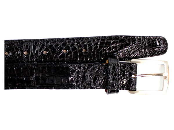 Men's Belvedere Belt Genuine Caiman Crocodile up to Size 44 Black Style 1999