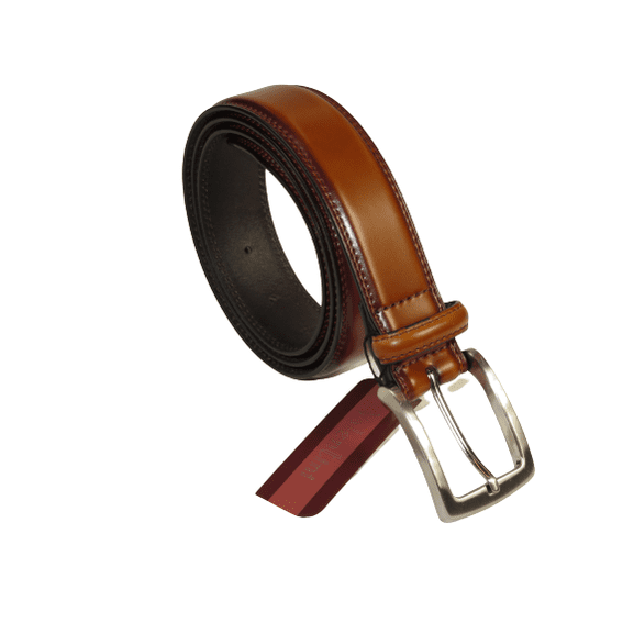 Men VALENTINI Stitched Leather Dress Belt Classic Pin Buckle  V711 Cognac