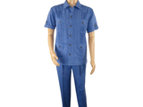 Men 2 pc Stacy Adams leisure suit guayabera traditional matching Set 2203 Blue