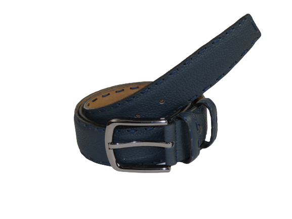 Men Genuine Leather Belt PIERO ROSSI Turkey Soft Full Grain Hand Stitch 301 Navy