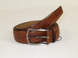 Men Genuine Leather Belt PIERO ROSSI Turkey Crocodile print Stitched 3071 Cognac