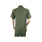 Men 2pc Walking Leisure Suit Short Sleeves By DREAMS 256-04 Solid Olive Green