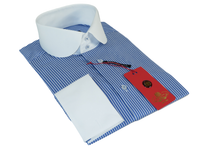 Men's Axxess Turkey 100% Egyptian Cotton Shirt English Curve Collar 222-29 Blue