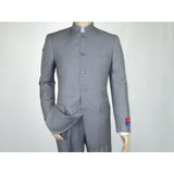 Men Apollo King Banded Collarless suit Mandarin 5 Button Wide leg M5-3 Gray New