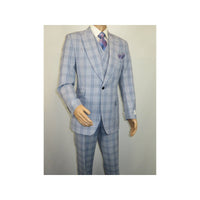 Men Apollo King 3pc Suit Window Pane Plaid 100% Soft Wool Super 150 #985-12 Blue