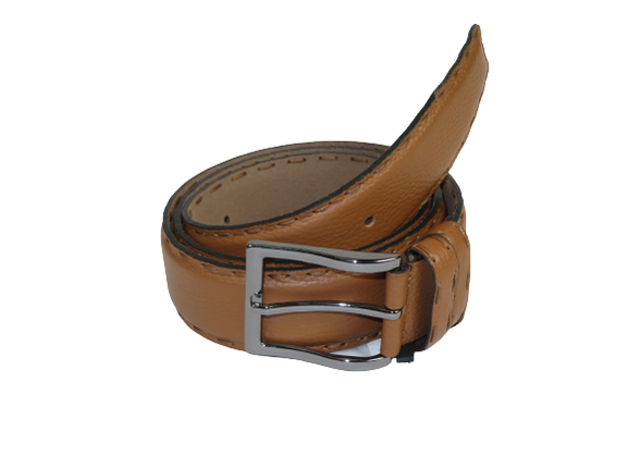 Men Genuine Leather Belt PIERO ROSSI Turkey Full Grain Hand Stitch 301 Cognac