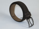 Men Genuine Basket weave Suede Soft Leather Belt PIERO ROSSI Turkey #1002 Brown