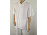 Mens INSERCH 2pc Walking Leisure Suit Shirt Pants Set Short Sleeves 9356 White