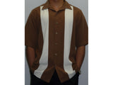 Men Aloha Fuji Silk Beyond Paradise Tropical Two tone Brown Sport Shirt 3006