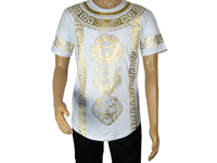 Mens PLATINI Sports Shirt With Rhine Stones Lion Medallion Chain SS3614 White