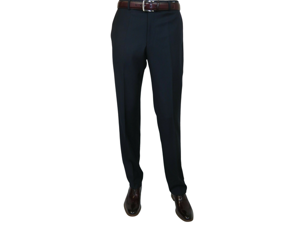 Men's MANTONI Flat Front Pants 100% Wool Super 140's Classic Fit 40901 Navy Blue