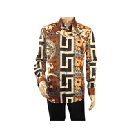 Mens Stacy Adams Medallion Lion Print Sports Shirt Stage Singer 4951 Brown
