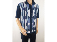 Mens Stacy Adams Italian Style Knit Woven Shirt Short Sleeves 3117 Navy Blue