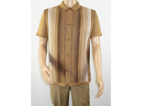 Mens Stacy Adams Italian Style Knit Woven Shirt Short Sleeves 3107 Cafe Brown