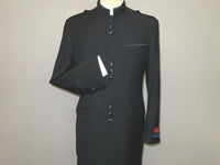 Mens APOLLO KING Banded Collarless suit Chinese Mandarin Wide leg AG92 navy blue