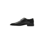 25637-001 Stacy Adams Rapino Plain Toe Monk Strap Shoes Crocodile Print Black