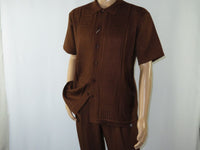 Men Silversilk 2pc walking leisure suit Italian woven knits 3125 Brown