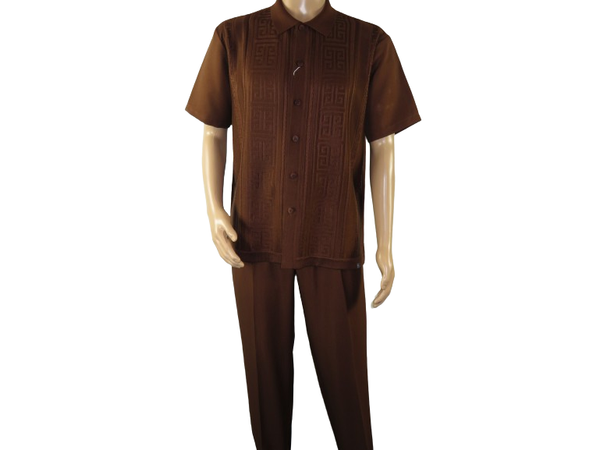 Men Silversilk 2pc walking leisure suit Italian woven knits 3125 Brown