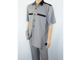 Men 2pc Walking Leisure Suit Short Sleeves DREAMS 263-00 Black white Salt pepper