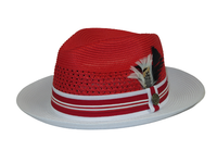 Men's Braid Straw style Fedora 2 Tone Hat by BRUNO CAPELO Giancarlo GI676 Red