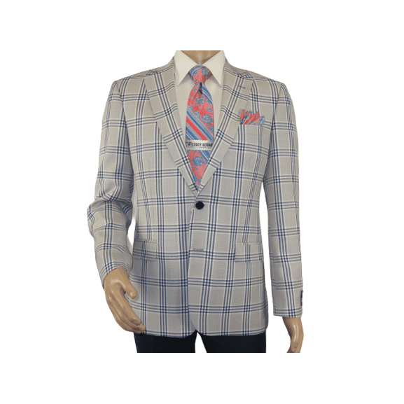 Men Sport Coat by Berlusconi Turkey Italian Wool Super 180's #671-13 Gray Blue