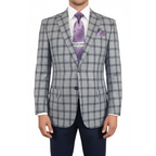 Men Sport Coat by Berlusconi Turkey Soft European Plaid #MK80 05 gray blue