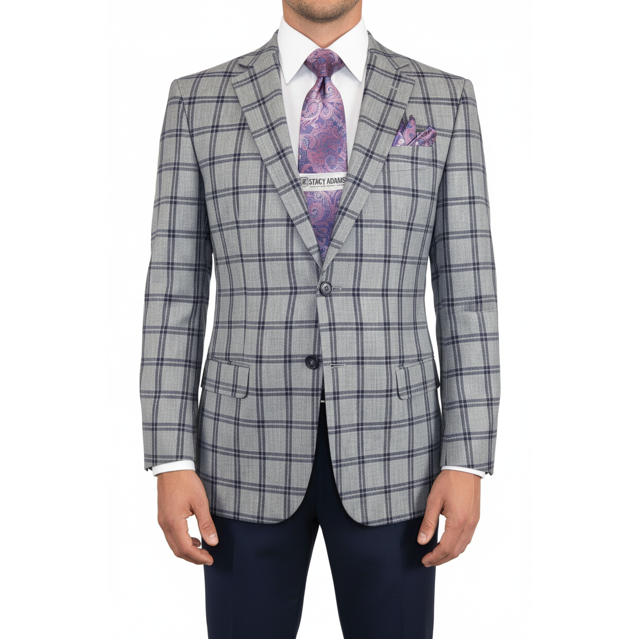 Men Sport Coat by Berlusconi Turkey Soft European Plaid #MK80 05 gray blue