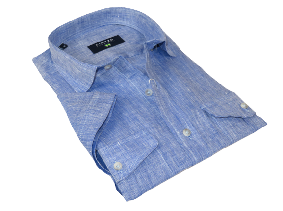 Mens Ciazzo Turkey 100% Linen Breathable Shirt Short Sleeves #Linen 33 Dark Blue