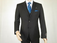 Mens Angelo Rossi 3PC vested Formal or Business Suit poly Rayon 320 Black