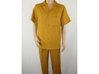 Men 2pc Walking Leisure Suit Short Sleeves By DREAMS 255-27 Solid Mustard