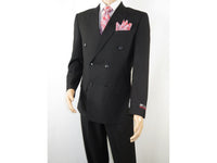 Men Pacelli Double Breasted Suit Classic Peak Lapel Pleated pants GILBERT Black