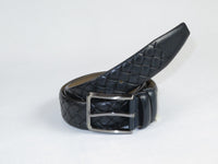 Men Navy Genuine Leather Belt PIERO ROSSI Turkey Soft Full Grain #Navy Woven
