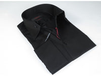 Mens AXXESS Dress Shirt Turkey Cross Over Collar w Top Button Cover 322-09 Black