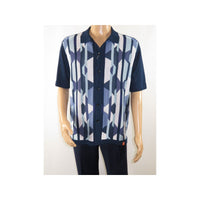 Mens Stacy Adams Italian Style Knit Woven Shirt Short Sleeves 3117 Navy Blue
