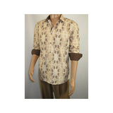Mens Sports Shirt by DE-NIKO Long Sleeves Fashion Prints Soft Modal NK600 Khaki