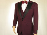 Men's Tuxedo Suit Light Wool Statement Vested Formal Wedding Alberto Wine