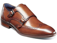 Stacy Adams Karson Wingtip Double Monk Strap Shoes Leather Cognac 25570-221