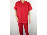 Men 2pc Walking Leisure Suit Short Sleeves By DREAMS 255-08 Solid Red