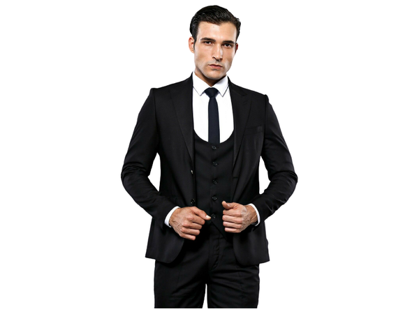 Men 3pc European Vested Suit WESSI by J.VALINTIN Extra Slim Fit JV7 Black Sheen