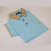 Men Sports Shirt PAZO by DE-NIKO Short Sleeves Cotton Polo Shirt DBK2303 Blue