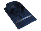 Men 100% Sateen Cotton Shirt Manschett Quesste Turkey Slim Fit 4010-07 Navy Blue