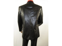 Men ZACCHI Soft Pu Leather Blazer Sport Coat Crocodile Print Mickey 71100 Black
