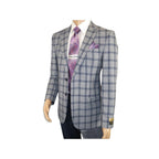 Men Sport Coat by Berlusconi Turkey Soft European Plaid #MK80 05 gray blue